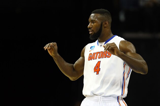 MEMPHIS, TN - MARCH 29: Patric Young #4 of the Florida Gators reacts against the Dayton Flyers during the south regional final of the 2014 NCAA Men's Basketball Tournament at the FedExForum on March 29, 2014 in Memphis, Tennessee.  (Photo by Streeter Lecka/Getty Images)