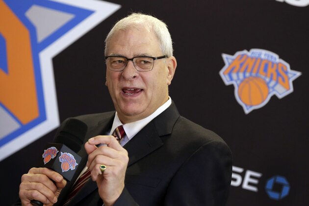 New York Knicks new team president Phil Jackson responds to a question during a news conference where he was introduced, at New York's Madison Square Garden, Tuesday, March 18, 2014. Jackson signed a five-year contract that will reportedly pay him at least $12 million annually and said he will spend significant time in New York. (AP Photo/Richard Drew) New York Knicks new team president Phil Jackson responds to a question during a news conference where he was introduced, at New York's Madison Square Garden, Tuesday, March 18, 2014. Jackson signed a five-year contract that will reportedly pay him at least $12 million annually and said he will spend significant time in New York. (AP Photo/Richard Drew)