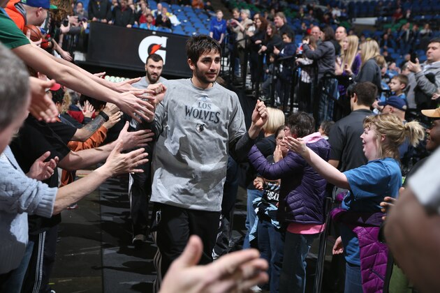 MINNEAPOLIS, MN - MARCH 11: Ricky Rubio #9 of the Minnesota Timberwolves enters the arena before a game against the Milwaukee Bucks on March 11, 2014 at Target Center in Minneapolis, Minnesota. NOTE TO USER: User expressly acknowledges and agrees that, by downloading and or using this Photograph, user is consenting to the terms and conditions of the Getty Images License Agreement. Mandatory Copyright Notice: Copyright 2014 NBAE (Photo by David Sherman/NBAE via Getty Images)