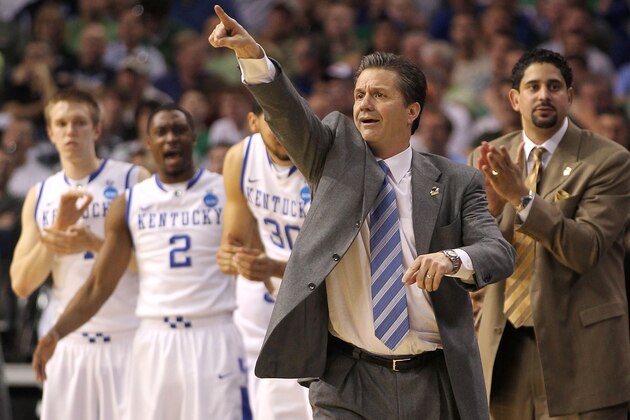 TAMPA, FL - MARCH 17:  Head coach John Calipari of the Kentucky Wildcats reacts against the Princeton Tigers during the second round of the 2011 NCAA men's basketball tournament at St. Pete Times Forum on March 17, 2011 in Tampa, Florida.  (Photo by Mike Ehrmann/Getty Images)