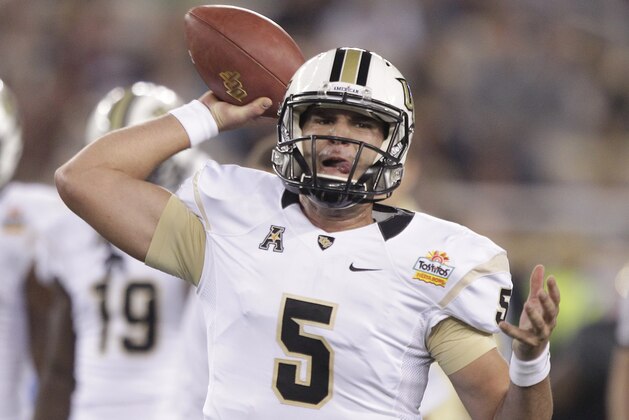 Central Florida quarterback Blake Bortles (5) during the first half of the Fiesta Bowl NCAA college football game against Baylor, Wednesday, Jan. 1, 2014, in Glendale, Ariz. (AP Photo/Rick Scuteri) Central Florida quarterback Blake Bortles (5) during the first half of the Fiesta Bowl NCAA college football game against Baylor, Wednesday, Jan. 1, 2014, in Glendale, Ariz. (AP Photo/Rick Scuteri)
