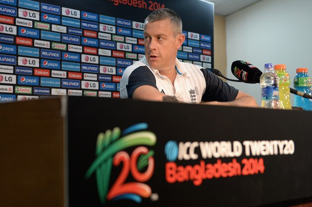 CHITTAGONG, BANGLADESH - MARCH 30:  England coach Ashley Giles speaks to the media during a press conference at Zahur Ahmed Chowdhury Stadium on March 30, 2014 in Chittagong, Bangladesh.  (Photo by Gareth Copley/Getty Images)
