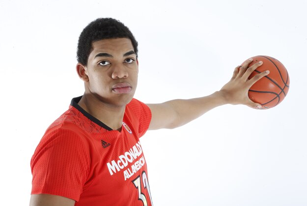 Mar 29, 2014; Chicago, IL, USA; McDonalds High School All American center Karl-Anthony Towns (32) poses for photos on portrait day at the Marriott Hotel . Mandatory Credit: Brian Spurlock-USA TODAY Sports