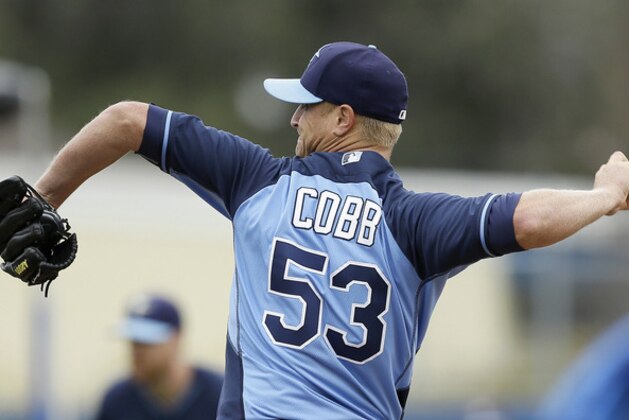 Tampa Bay Rays starting pitcher Alex Cobb throws a pitch during the first inning of an exhibition baseball game against the Toronto Blue Jays Friday, March 7, 2014, in Dunedin, Fla. (AP Photo/Charlie Neibergall) Tampa Bay Rays starting pitcher Alex Cobb throws a pitch during the first inning of an exhibition baseball game against the Toronto Blue Jays Friday, March 7, 2014, in Dunedin, Fla. (AP Photo/Charlie Neibergall)