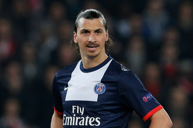 PARIS, FRANCE - MARCH 12:  Zlatan Ibrahimovic of Paris Saint-Germain looks on during the UEFA Champions League Round of 16 second leg match between Paris Saint-Germain FC and Bayer Leverkusen at Parc des Princes on March 12, 2014 in Paris, France.  (Photo by Dean Mouhtaropoulos/Getty Images)