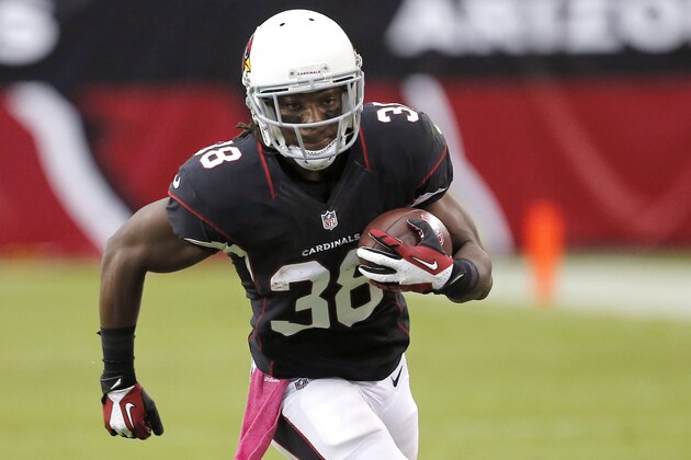 Arizona Cardinals running back Andre Ellington (38) runs against the Carolina Panthers during the second half of a NFL football game, Sunday, Oct. 6, 2013, in Glendale, Ariz. (AP Photo/Matt York) Arizona Cardinals running back Andre Ellington (38) runs against the Carolina Panthers during the second half of a NFL football game, Sunday, Oct. 6, 2013, in Glendale, Ariz. (AP Photo/Matt York)