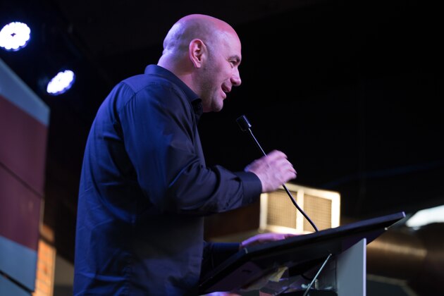 SAN JUAN, PUERTO RICO - MARCH 26: Dana White, President and CEO of the UFC, addresses the audience during a press conference in San Juan Puerto Rico to promote the sport on the island on March 26, 2014 in San Juan, Puerto Rico. (Photo by Angel Valentin/Getty Images)