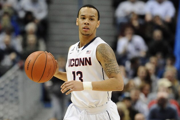 Connecticut's Shabazz Napier dribbles the ball during the first half of an NCAA college basketball game against South Florida, Wednesday, Feb. 12, 2014, in Hartford, Conn. (AP Photo/Jessica Hill)