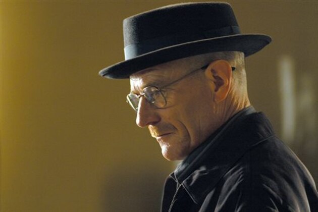 This image released by AMC shows Walter White, played by Bryan Cranston, wearing a Bollman 1940’s pork pie hat in a scene from the second season of