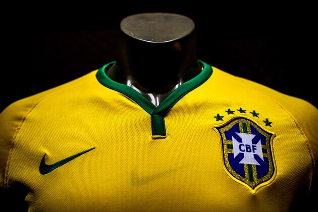 RIO DE JANEIRO, BRAZIL - NOVEMBER 24: Brazil's football team jersey for the 2014 FIFA World Cup is unveiled on November 24, 2013 in Rio de Janeiro, Brazil.  (Photo by Buda Mendes/Getty Images)
