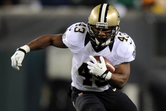PHILADELPHIA, PA - JANUARY 04:   Darren Sproles #43 of the New Orleans Saints runs the ball against the Philadelphia Eagles during their NFC Wild Card Playoff game at Lincoln Financial Field on January 4, 2014 in Philadelphia, Pennsylvania.  (Photo by Maddie Meyer/Getty Images)