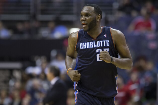 Charlotte Bobcats center Al Jefferson (25) runs up the court during the second half of an NBA basketball game against the Washington Wizards on Wednesday, March 12, 2014, in Washington. The Bobcats defeated the Wizards 98-85. (AP Photo/ Evan Vucci)