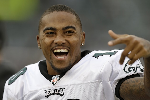 Philadelphia Eagles wide receiver DeSean Jackson (10) smiles on the sideline during the fourth quarter of an NFL football game against the Oakland Raiders in Oakland, Calif., Sunday, Nov. 3, 2013. (AP Photo/Ben Margot)