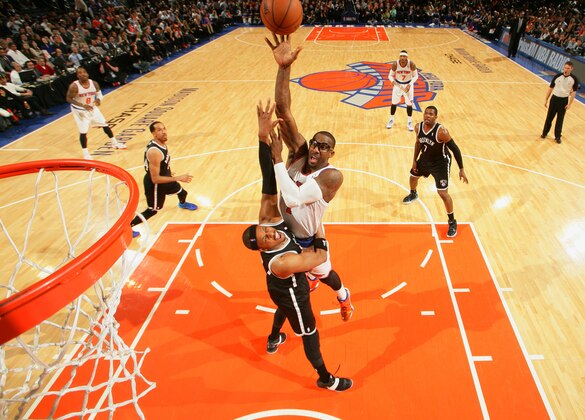 NEW YORK, NY - APRIL 02: Amar'e Stoudemire #1 of the New York Knicks shoots against the Brooklyn Nets during a game at Madison Square Garden in New York City on April 02, 2014.  NOTE TO USER: User expressly acknowledges and agrees that, by downloading and or using this photograph, User is consenting to the terms and conditions of the Getty Images License Agreement. Mandatory Copyright Notice: Copyright 2014 NBAE  (Photo by Nathaniel S. Butler/NBAE via Getty Images)