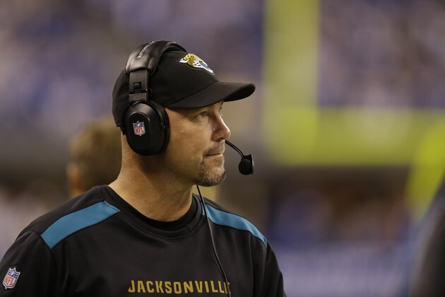 Jacksonville Jaguars head coach Gus Bradley watches during the second half of an NFL football game against the Indianapolis Colts Sunday, Dec. 29, 2013, in Indianapolis. Indianapolis defeated Jacksonville 30-10. (AP Photo/Michael Conroy) Jacksonville Jaguars head coach Gus Bradley watches during the second half of an NFL football game against the Indianapolis Colts Sunday, Dec. 29, 2013, in Indianapolis. Indianapolis defeated Jacksonville 30-10. (AP Photo/Michael Conroy)