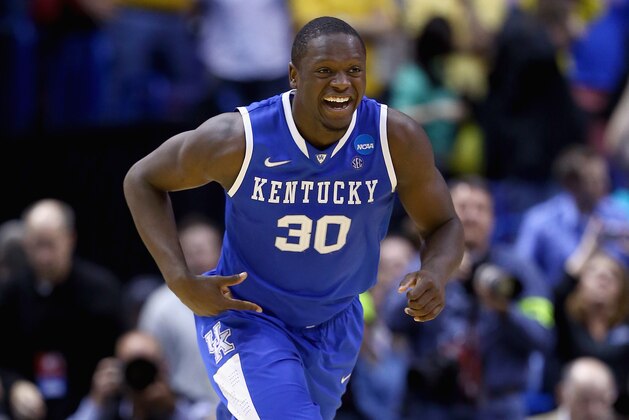 ST LOUIS, MO - MARCH 23:  Julius Randle #30 of the Kentucky Wildcats celebrates after defeating the Wichita State Shockers 78 to 76 during the third round of the 2014 NCAA Men's Basketball Tournament at Scottrade Center on March 23, 2014 in St Louis, Missouri.  (Photo by Andy Lyons/Getty Images)