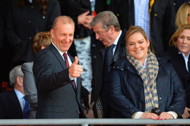 SOUTHAMPTON, ENGLAND - MARCH 15:  Southampton Chairman Ralph Krueger gives the thumbs up as Southampton owner and director Katharina Liebherr looks on during the Barclays Premier League match between Southampton and Norwich City at St Mary's Stadium on March 15, 2014 in Southampton, England.  (Photo by Christopher Lee/Getty Images)