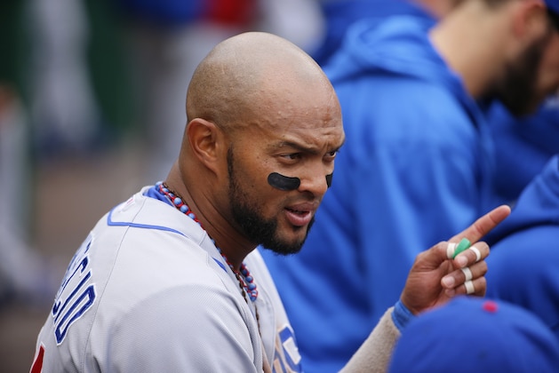 Chicago Cubs' Emilio Bonifacio sits in the dugout during the third inning of a baseball game against the Pittsburgh Pirates in Pittsburgh Thursday, April 3, 2014. The Cubs won 3-2. (AP Photo/Gene J. Puskar)