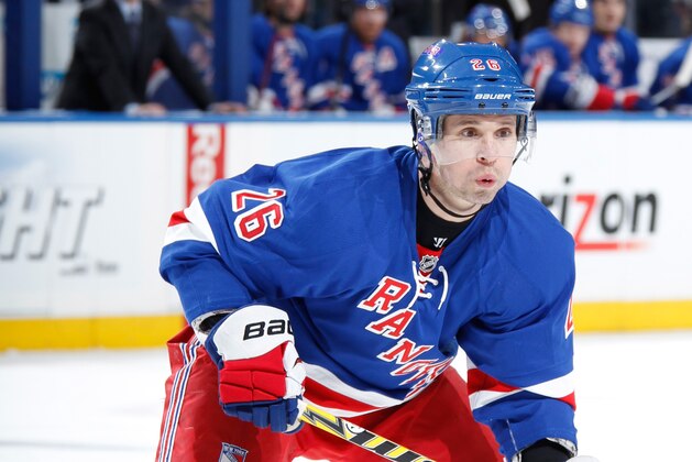 NEW YORK, NY - MARCH 26: Martin St. Louis #26 of the New York Rangers skates against the Philadelphia Flyers at Madison Square Garden on March 26, 2014 in New York City. The New York Rangers won 3-1. (Photo by Scott Levy/NHLI via Getty Images)