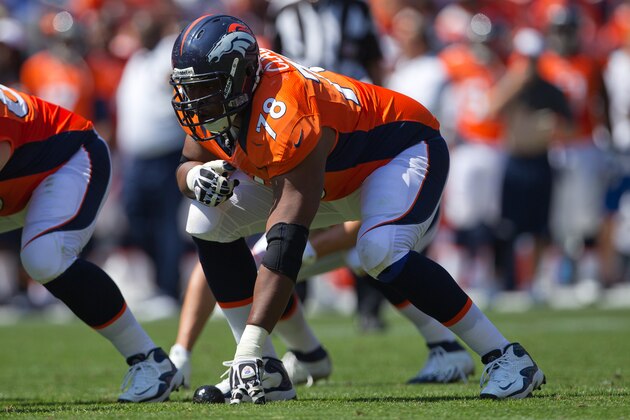 DENVER, CO - AUGUST 26:  Offensive tackle Ryan Clady #78 of the Denver Broncos in action during a pre-season game against the San Francisco 49ers at Sports Authority Field Field at Mile High on August 26, 2012 in Denver, Colorado. (Photo by Justin Edmonds/Getty Images)