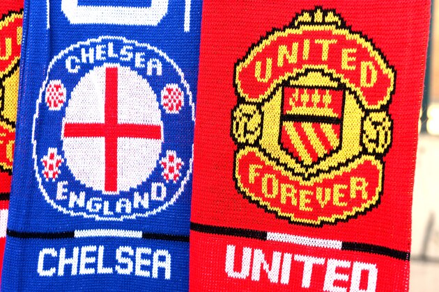 LONDON, ENGLAND - JANUARY 19:  Matchday scarves on sale prior to kickoff during the Barclays Premier League match between Chelsea and Manchester United at Stamford Bridge on January 19, 2014 in London, England.  (Photo by Mike Hewitt/Getty Images)