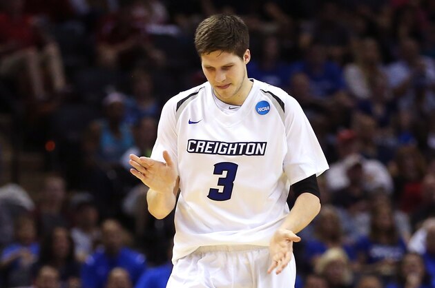 SAN ANTONIO, TX - MARCH 21: Doug McDermott #3 of the Creighton Bluejays reacts after a play in the second half against the Louisiana Lafayette Ragin Cajuns during the second round of the 2014 NCAA Men's Basketball Tournament at AT&T Center on March 21, 2014 in San Antonio, Texas.  (Photo by Ronald Martinez/Getty Images)
