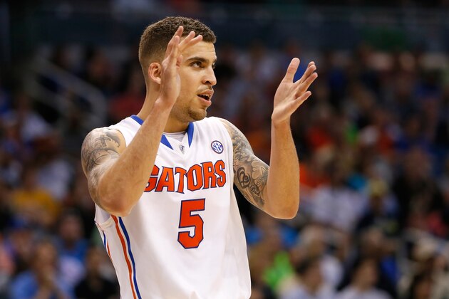 ORLANDO, FL - MARCH 22:  Scottie Wilbekin #5 of the Florida Gators reacts in the second half while taking on the Pittsburgh Panthers during the third round of the 2014 NCAA Men's Basketball Tournament at Amway Center on March 22, 2014 in Orlando, Florida.  (Photo by Kevin C. Cox/Getty Images)