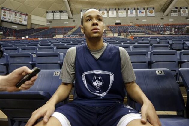 Connecticut's Shabazz Napier responds to a question following an NCAA college basketball team workout Tuesday, April 1, 2014, in Storrs, Conn. UConn will be playing Florida in the Final Four on Saturday in Dallas. (AP Photo/Steven Senne) Connecticut's Shabazz Napier responds to a question following an NCAA college basketball team workout Tuesday, April 1, 2014, in Storrs, Conn. UConn will be playing Florida in the Final Four on Saturday in Dallas. (AP Photo/Steven Senne)