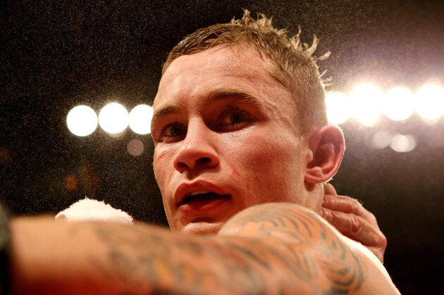 NOTTINGHAM, ENGLAND - MAY 26:  Carl Frampton after winning his Vacant IBF Inter-Continental Super Bantam Weight Championship bout against Raul Hirales at Nottingham Capital FM Arena on May 26, 2012 in Nottingham, England.  (Photo by Scott Heavey/Getty Images)