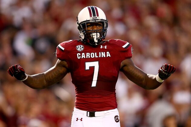 COLUMBIA, SC - SEPTEMBER 14:  Jadeveon Clowney #7 of the South Carolina Gamecocks during their game at Williams-Brice Stadium on September 14, 2013 in Columbia, South Carolina.  (Photo by Streeter Lecka/Getty Images)