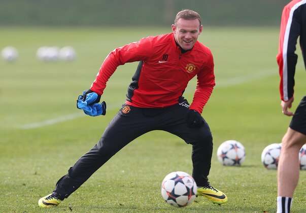 MANCHESTER, ENGLAND - MARCH 31:  Wayne Rooney of Manchester United in action during a training session at the Aon Training Complex on March 31, 2014 in Manchester, England.  (Photo by Alex Livesey/Getty Images)