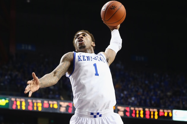 LEXINGTON, KY - JANUARY 18:  James Young #1 of the Kentucky Wildcats dunks the ball during the game against the Tennessee Volunteers at Rupp Arena on January 18, 2014 in Lexington, Kentucky.  (Photo by Andy Lyons/Getty Images)