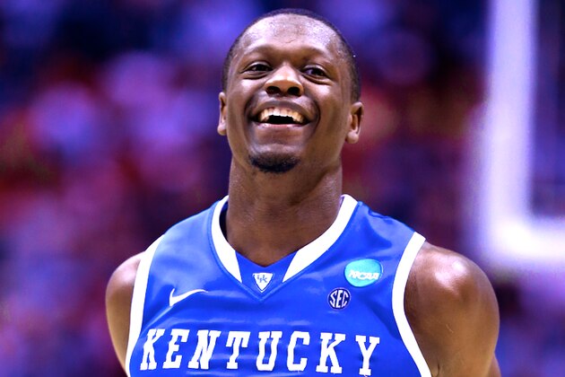 ST LOUIS, MO - MARCH 23:  Julius Randle #30 of the Kentucky Wildcats celebrates after defeating the Wichita State Shockers 78 to 76 during the third round of the 2014 NCAA Men's Basketball Tournament at Scottrade Center on March 23, 2014 in St Louis, Missouri.  (Photo by Andy Lyons/Getty Images)
