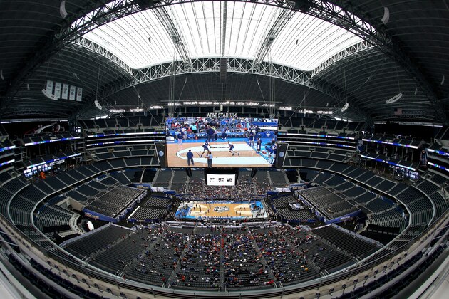 ARLINGTON, TX - APRIL 04:  A general view as the Connecticut Huskies practice ahead of the 2014 NCAA Men's Final Four at AT&T Stadium on April 4, 2014 in Arlington, Texas.  (Photo by Tom Pennington/Getty Images)