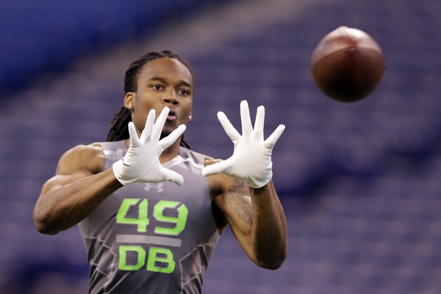 Ohio State defensive back Bradley Roby makes a catch as he runs a drill at the NFL football scouting combine in Indianapolis, Tuesday, Feb. 25, 2014. (AP Photo/Michael Conroy) Ohio State defensive back Bradley Roby makes a catch as he runs a drill at the NFL football scouting combine in Indianapolis, Tuesday, Feb. 25, 2014. (AP Photo/Michael Conroy)