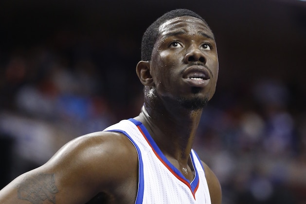 Philadelphia 76ers' Henry Sims in action during an NBA basketball game against the New York Knicks, Friday, March 21, 2014, in Philadelphia. (AP Photo/Matt Slocum)