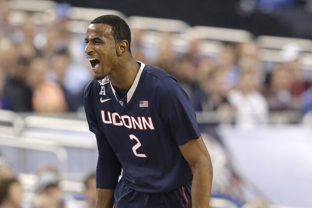 Connecticut forward DeAndre Daniels reacts during the first half of an NCAA Final Four tournament college basketball semifinal game against Florida Saturday, April 5, 2014, in Arlington, Texas. (AP Photo/Eric Gay) Connecticut forward DeAndre Daniels reacts during the first half of an NCAA Final Four tournament college basketball semifinal game against Florida Saturday, April 5, 2014, in Arlington, Texas. (AP Photo/Eric Gay)