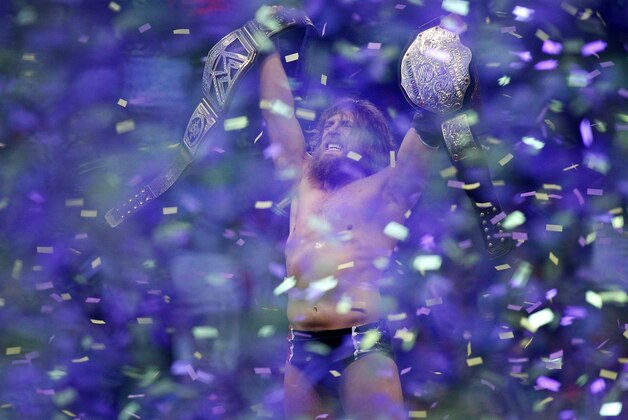 IMAGE DISTRIBUTED FOR WWE - Daniel Bryan celebrates after winning the main event during Wrestlemania XXX at the Mercedes-Benz Super Dome in New Orleans on Sunday, April 6, 2014. (Jonathan Bachman/AP Images for WWE)