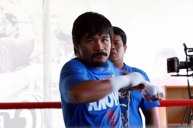 GENERAL SANTOS, PHILIPPINES - MARCH 04: Manny Pacquiao takes part in a training session on March 4, 2014 in General Santos, Philippines. Pacquiao will fight for WBO welterweight championship rematch against Timothy Bradley on April 12, 2014 at the MGM Grand in Las Vegas, Nevada. (Photo by Jeoffrey Maitem/Getty Images) GENERAL SANTOS, PHILIPPINES - MARCH 04: Manny Pacquiao takes part in a training session on March 4, 2014 in General Santos, Philippines. Pacquiao will fight for WBO welterweight championship rematch against Timothy Bradley on April 12, 2014 at the MGM Grand in Las Vegas, Nevada. (Photo by Jeoffrey Maitem/Getty Images)