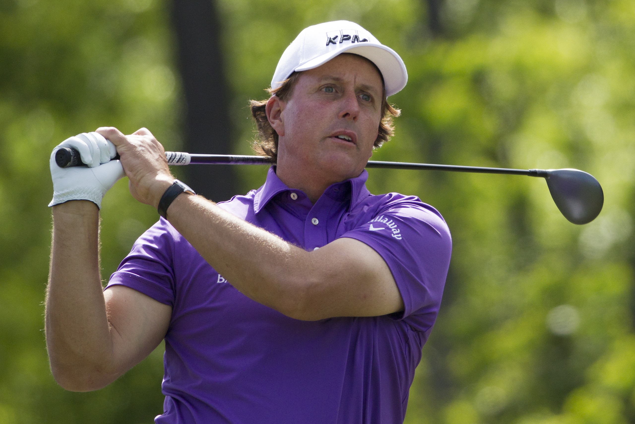 Phil Mickelson tees off on the 12th hole during the second round of the Houston Open golf tournament on Friday, April 4, 2014, in Humble, Texas. (AP Photo/Patric Schneider)