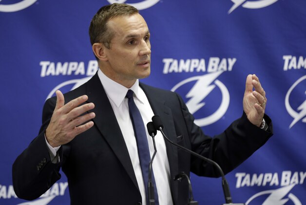 Tampa Bay Lightning general manager Steve Yzerman gestures as he talks about the trade of team captain Martin St. Louis to the New York Rangers Wednesday, March 5, 2014, in Tampa, Fla. The Lightning got Ryan Callahan and a first and conditional second round draft pick in the trade. (AP Photo/Chris O'Meara)