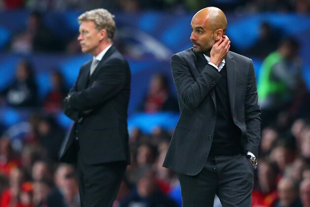 MANCHESTER, ENGLAND - APRIL 01:  Pep Guardiola head coach of Bayern Muenchen scratches his head during the UEFA Champions League Quarter Final first leg match between Manchester United and FC Bayern Muenchen at Old Trafford on April 1, 2014 in Manchester, England.  (Photo by Alex Livesey/Getty Images)