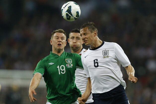England's Phil Jagielka, right, competes with Republic of Ireland's Simon Cox during their international friendly soccer match at Wembley Stadium in London, Wednesday, May 29, 2013. (AP Photo/Kirsty Wigglesworth) England's Phil Jagielka, right, competes with Republic of Ireland's Simon Cox during their international friendly soccer match at Wembley Stadium in London, Wednesday, May 29, 2013. (AP Photo/Kirsty Wigglesworth)