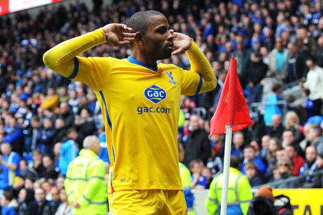 CARDIFF, WALES - APRIL 05:  Jason Puncheon of Crystal Palace celebrates after scoring his team's third goal during the Barclays Premier League match between Cardiff City and Crystal Palace at Cardiff City Stadium on April 5, 2014 in Cardiff, Wales.  (Photo by Steve Bardens/Getty Images)
