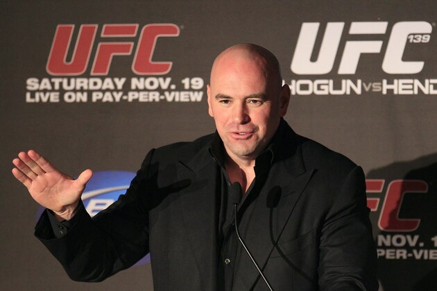 Dana White, President of the Ultimate Fighting Championship, speaks during a news conference after the UFC 139 Mixed Martial Arts event in San Jose, Calif., Saturday, Nov. 19, 2011. (AP Photo/Jeff Chiu)