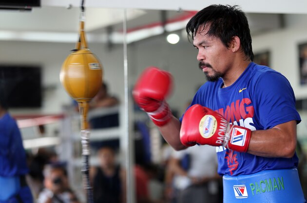 GENERAL SANTOS, PHILIPPINES - MARCH 04:  Manny Pacquiao takes part in a training session on March 4, 2014 in General Santos, Philippines. Pacquiao will fight for WBO welterweight championship rematch against Timothy Bradley on April 12, 2014 at the MGM Grand in Las Vegas, Nevada. (Photo by Jeoffrey Maitem/Getty Images)