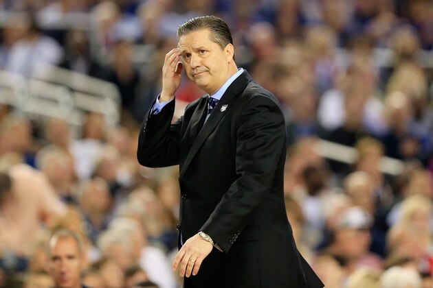 ARLINGTON, TX - APRIL 07: Head coach John Calipari of the Kentucky Wildcats reacts during the NCAA Men's Final Four Championship against the Connecticut Huskies at AT&T Stadium on April 7, 2014 in Arlington, Texas. (Photo by Jamie Squire/Getty Images) ARLINGTON, TX - APRIL 07: Head coach John Calipari of the Kentucky Wildcats reacts during the NCAA Men's Final Four Championship against the Connecticut Huskies at AT&T Stadium on April 7, 2014 in Arlington, Texas. (Photo by Jamie Squire/Getty Images)
