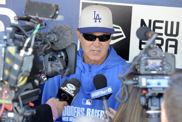 Apr 1, 2014; San Diego, CA, USA; Los Angeles Dodgers manager Don Mattingly (8) talks to the media prior to the game against the San Diego Padres at Petco Park. Mandatory Credit: Andrew Fielding-USA TODAY Sports Apr 1, 2014; San Diego, CA, USA; Los Angeles Dodgers manager Don Mattingly (8) talks to the media prior to the game against the San Diego Padres at Petco Park. Mandatory Credit: Andrew Fielding-USA TODAY Sports