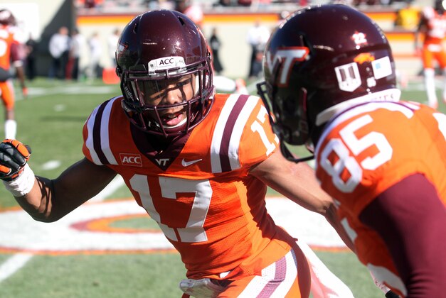 Oct 26, 2013; Blacksburg, VA, USA; Virginia Tech Hokies cornerback Kyle Fuller (17) before the game against the Duke Blue Devils at Lane Stadium. Mandatory Credit: Peter Casey-USA TODAY Sports