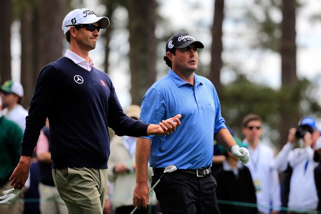 AUGUSTA, GA - APRIL 08:  Adam Scott (L) and Steven Bowditch of Australia walk off a tee during a practice round prior to the start of the 2014 Masters Tournament at Augusta National Golf Club on April 8, 2014 in Augusta, Georgia.  (Photo by Rob Carr/Getty Images)
